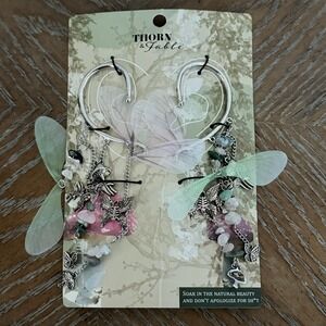 Thorn & Fable Butterfly Wing Stone Ear Cuffs OS Silver Green Fairycore Hot Topic
